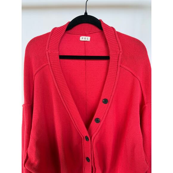 Pol Oversized Hot Pink Knit Cozy Chunky Cardigan Sweater Balloon Sleeve - Picture 7 of 9